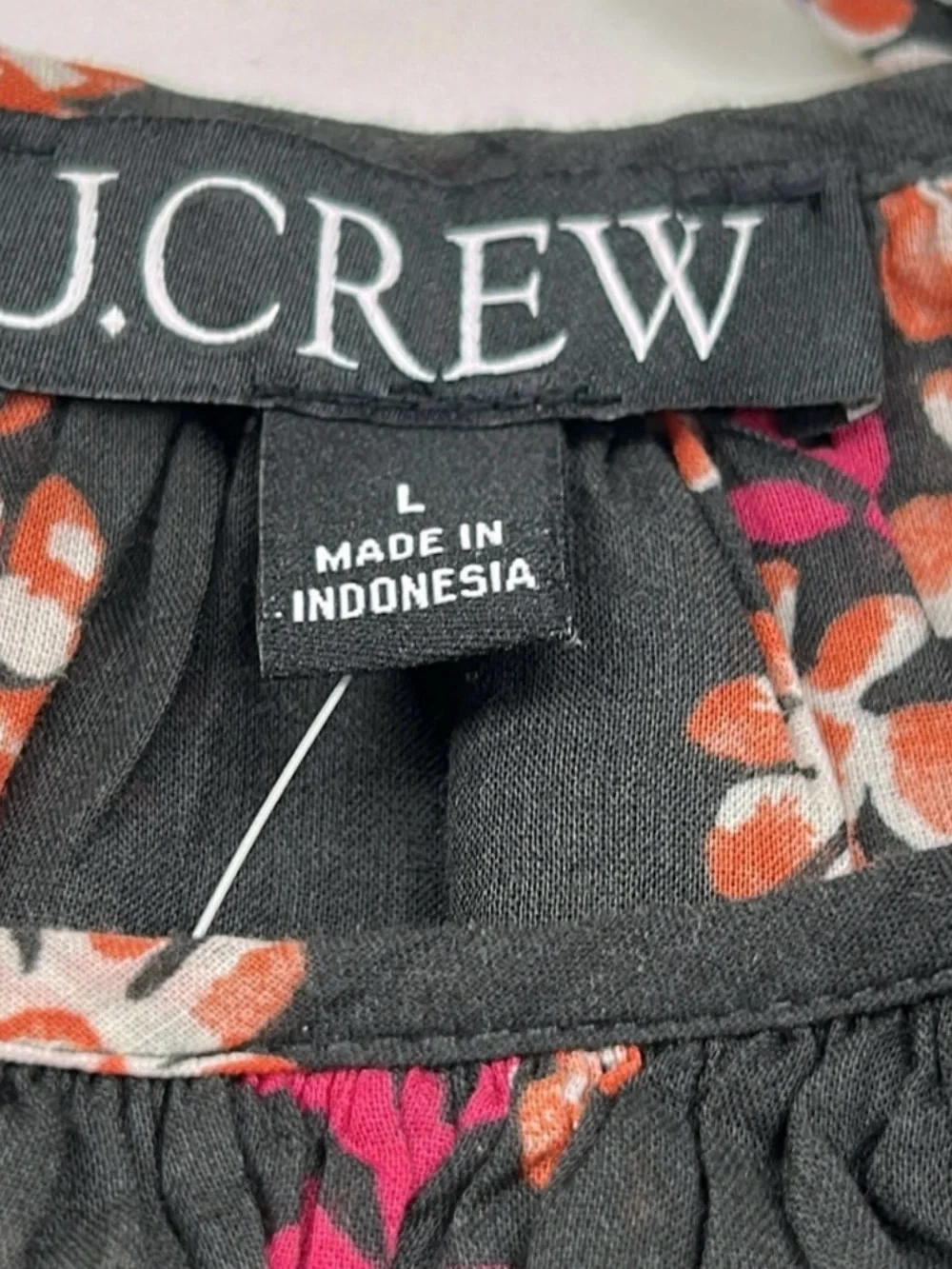 J. CREW NWT Tie-shoulder tank top in black block-print cotton size L